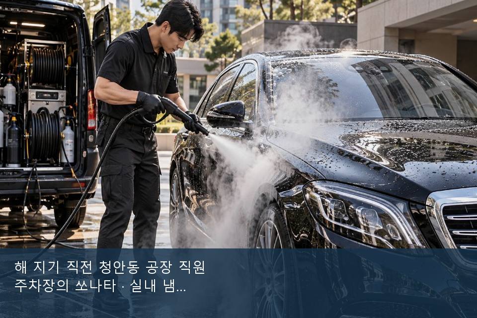 해 지기 직전 청안동 공장 직원 주차장의 쏘나타 · 실내 냄새를 연 기록